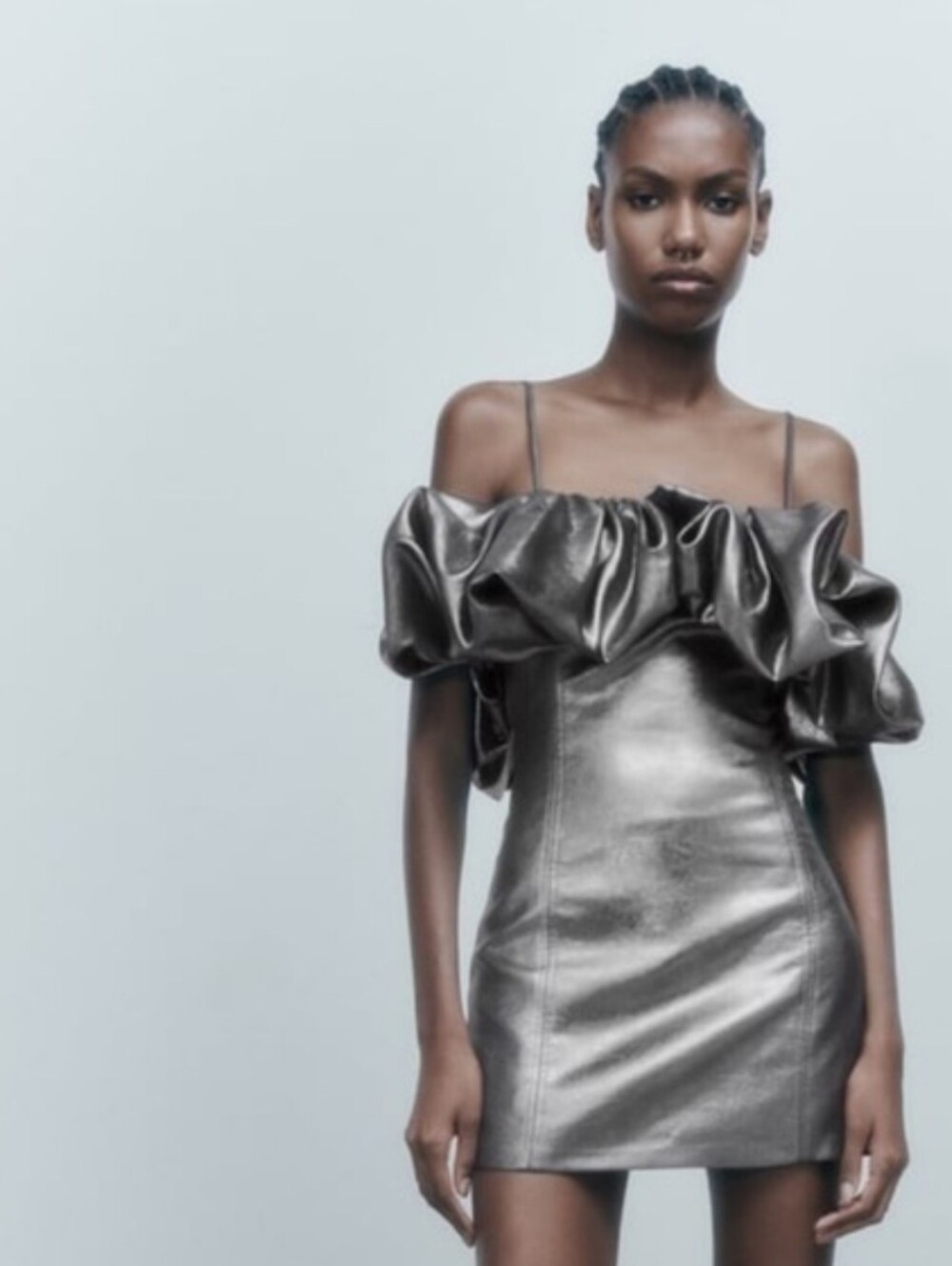 NWT Zara Metallic Silver Voluminous Short Dress Size S
